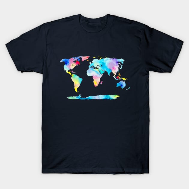 Watercolor World Map T-Shirt by tangerinetane